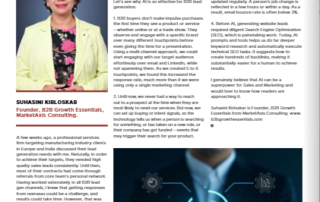 Suhasini Kirloskar's article, “AI for Sales & Marketing: Accelerate Lead Generation and Deal Closures”, in The Machining World Express